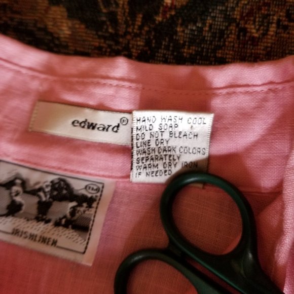 Irish linen, embroidery, 3/4 sleeve, open/closed collar, M, Edward's, vintage - Picture 7 of 8